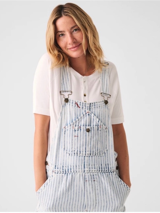 Faherty Pants - Faherty Light Blue & White Striped Denim Overalls